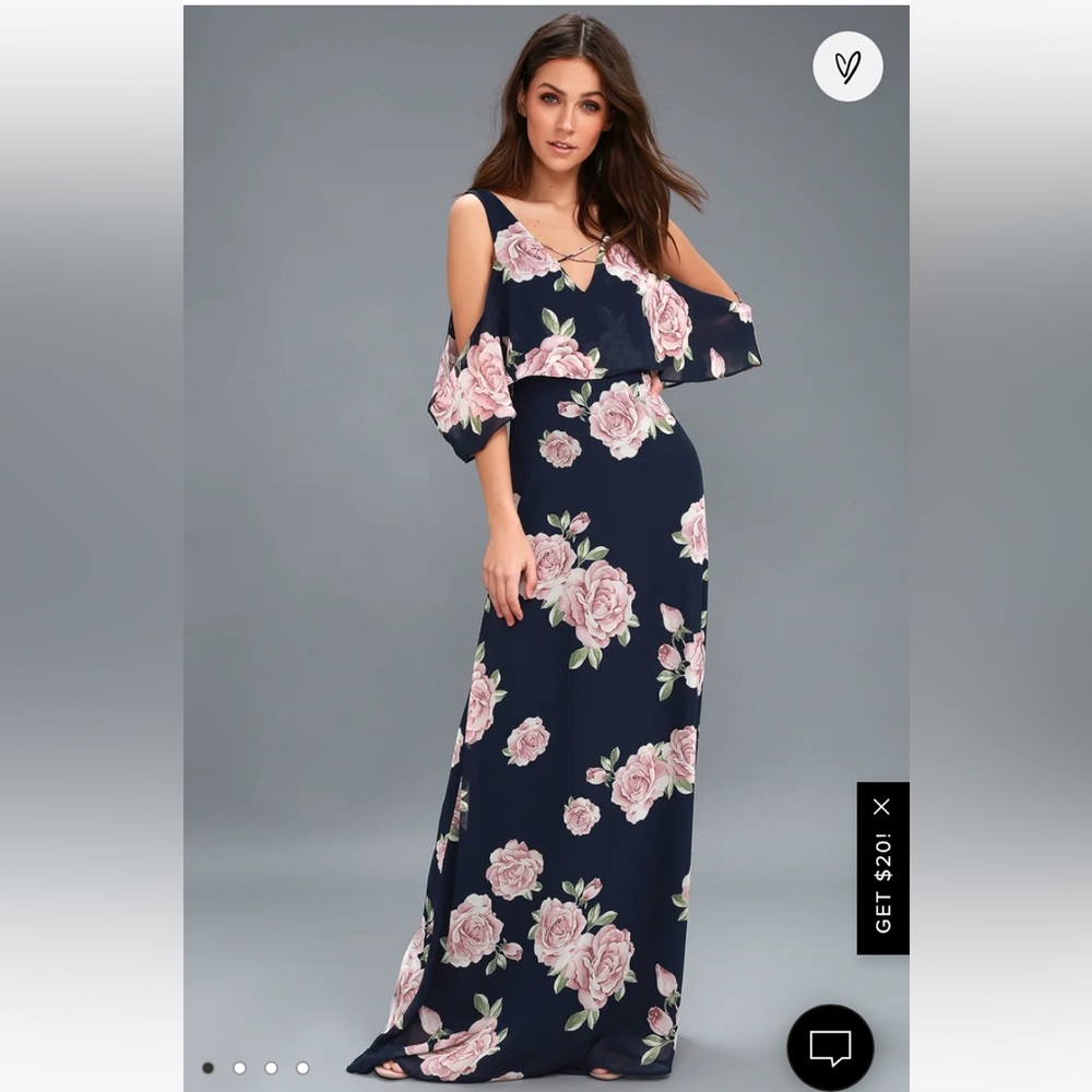 Lulu’s The Very Thought of You Navy Blue Floral Print Maxi Dress